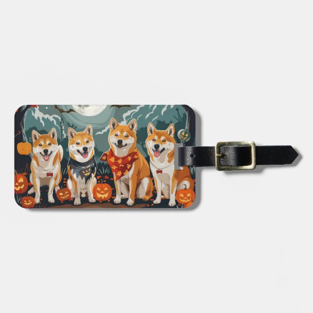Étiquette À Bagage Shiba Inu Halloween Épouvantable (Devant horizontal)