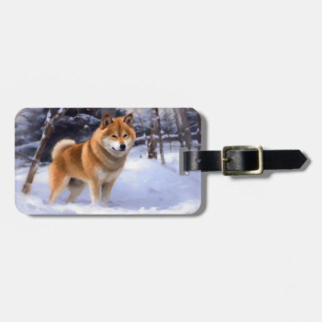 Étiquette À Bagage Shiba Inu Laissez Neige Noël (Devant horizontal)