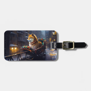 Étiquette À Bagage Shiba Inu Saison des Fêtes de Noël