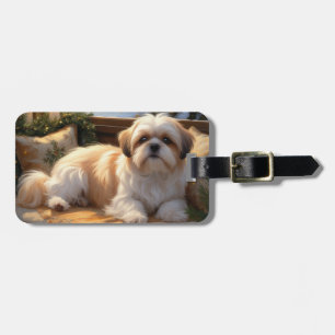 Étiquette À Bagage Shih Tzu avec les lumières de Noël