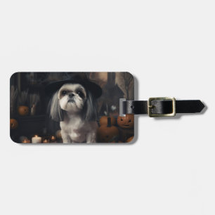 Étiquette À Bagage Shih Tzu Citrouilles Halloween Épouvantable