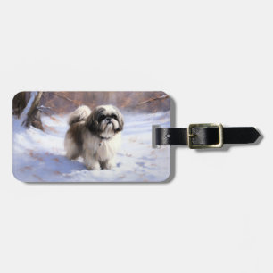 Étiquette À Bagage Shih Tzu Laisse Neige Noël