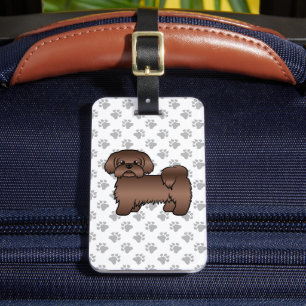 Étiquette À Bagage Shih Tzu Marron Foie Dessin Animé Chien & Texte Pe