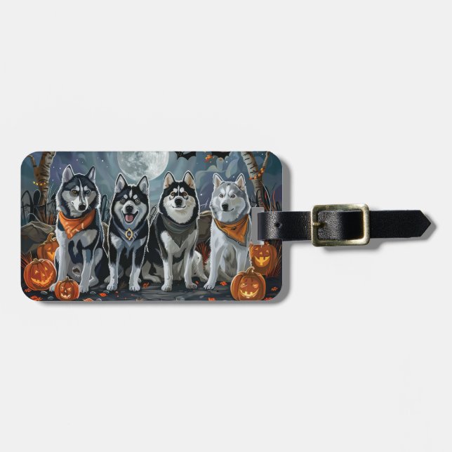 Étiquette À Bagage Siberian Husky Halloween Épouvantable  (Devant horizontal)