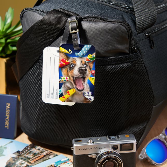 Étiquette À Bagage Sifflets de fête pour chien heureux (Recto & Verso)