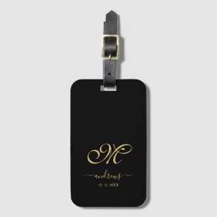 Étiquette À Bagage Signature de nom personnalisée noire et or