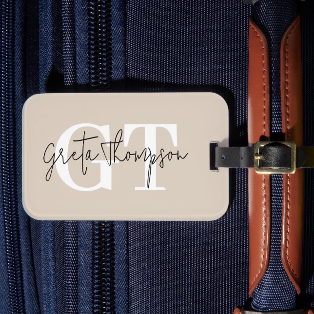 Étiquette À Bagage Signature monogramme nom noir et blanc Beige (Insitu Rectoal 4)
