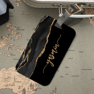 Étiquette À Bagage Signature personnalisée Agate noire or