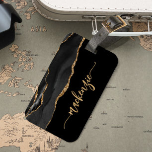 Étiquette À Bagage Signature personnalisée en agate noire et or