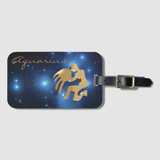 Étiquette À Bagage Signe d'or de Verseau (Devant Horizontal)