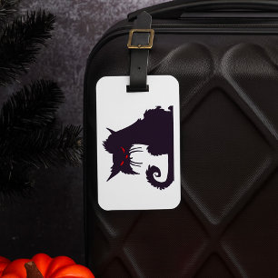 Étiquette À Bagage Silhouette de chat noir maléfique aux yeux rouges