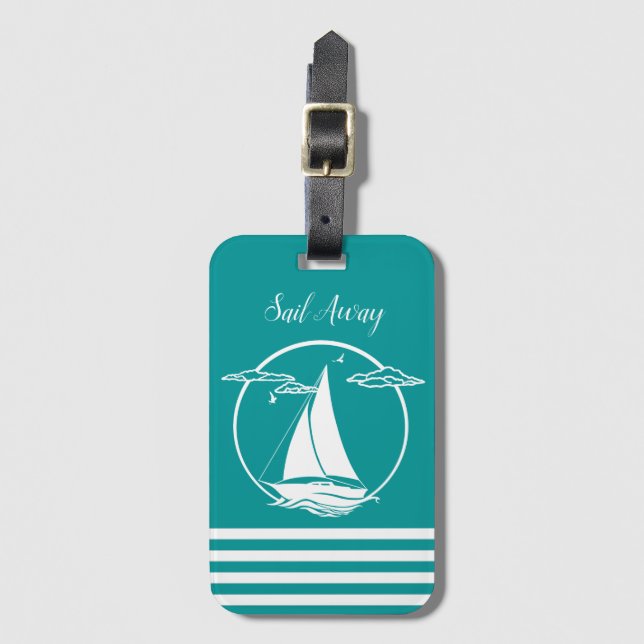 Étiquette À Bagage Silhouette de voilier blanc nautique/départ à la v (Devant Vertical)