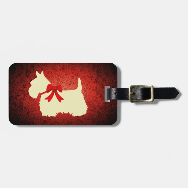 Étiquette À Bagage Silhouette écossaise Terrier/blé, rouge granit (Devant horizontal)