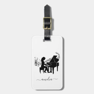 Étiquette À Bagage Silhouette Personnalisée de Pianiste Fille avec No