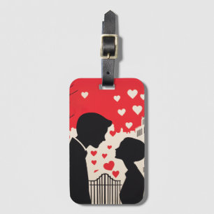 Étiquette À Bagage Silhouette romantique Couple Coeurs Cityscape