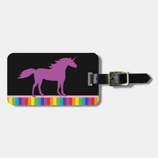 Étiquette À Bagage Silhouette violette Unicorne et arc-en-ciel (Devant horizontal)
