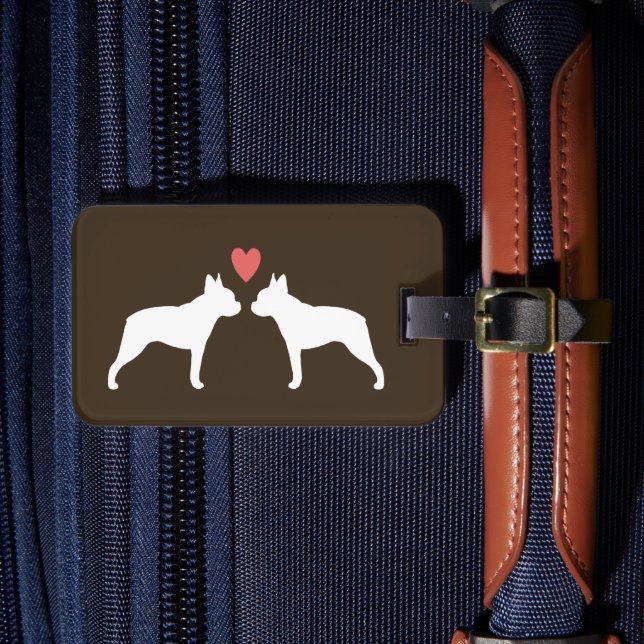 Étiquette À Bagage Silhouettes Boston Terrier avec coeur et texte (Insitu Rectoal 4)