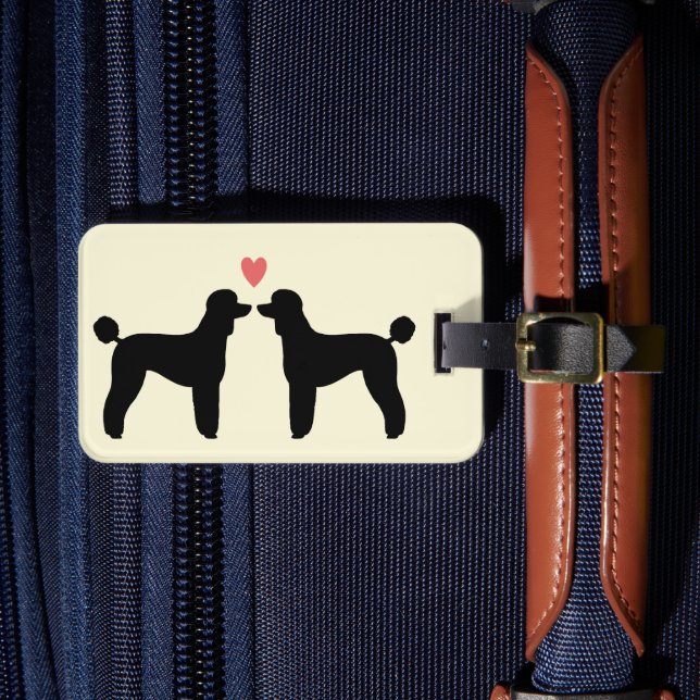 Étiquette À Bagage Silhouettes de caniche standard noir avec coeur (Insitu Rectoal 4)
