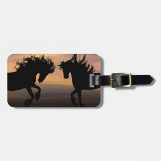 Étiquette À Bagage Silhouettes de cheval au coucher du soleil