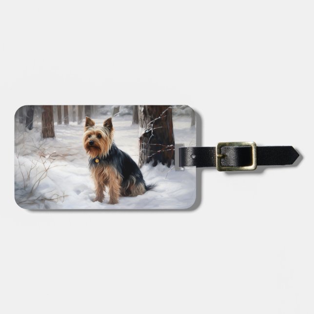 Étiquette À Bagage Silky Terrier Qu'il neige Noël  (Devant horizontal)
