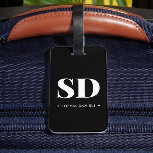 Étiquette À Bagage Simple 2 Monogramme initial noir noir blanc