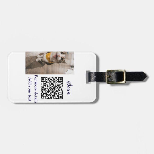 Étiquette À Bagage Simple animal name details QR code add text photo (Devant horizontal)