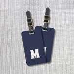 Étiquette À Bagage Simple Bleu Lignes Blancs Gras Monogramme<br><div class="desc">Élégante étiquette de bagage bleu personnalisable avec cadre blanc sur le côté arrière et monogramme gras.</div>