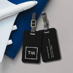Étiquette À Bagage Simple cadre noir blanc monogramme en gras<br><div class="desc">Élégante étiquette de bagage gris personnalisable avec cadre blanc et monogramme gras.</div>