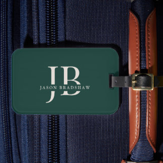 Étiquette À Bagage Simple Classic Green Nom du monogramme professionn