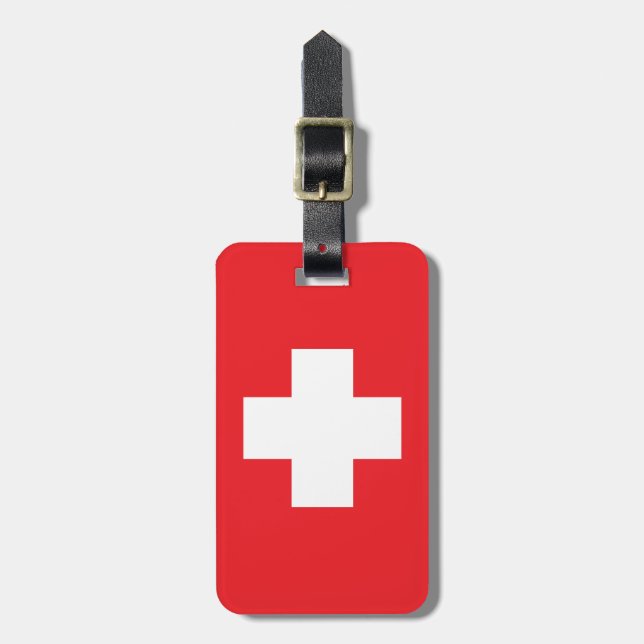 Étiquette À Bagage Simple Classique Suisse Croix Rouge Blanche Suisse (Devant Vertical)