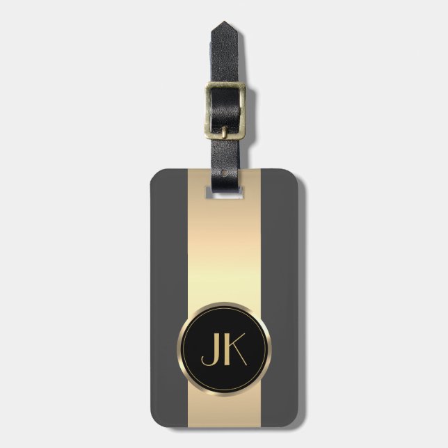 Étiquette À Bagage Simple Elegant Gold Metal monogrammed Nom Luggag (Devant Vertical)