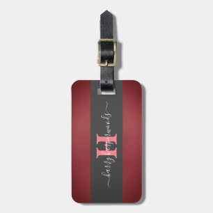 Étiquette À Bagage Simple élégant Maroon rouge Métal monogrammé Nom