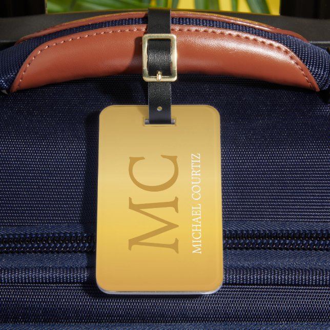 Étiquette À Bagage Simple Élégant Or brossé Métal Monogramme (Insitu Rectoal 2)