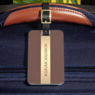 Étiquette À Bagage Simple Elegant Or Metal Nom monogrammé