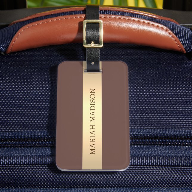 Étiquette À Bagage Simple Elegant Or Metal Nom monogrammé (Insitu Rectoal 2)