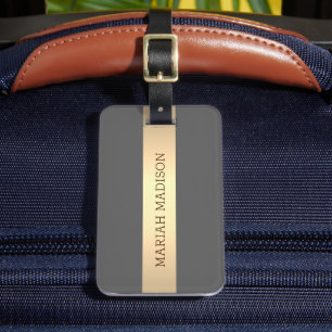Étiquette À Bagage Simple Elegant Or Metal Nom monogrammé