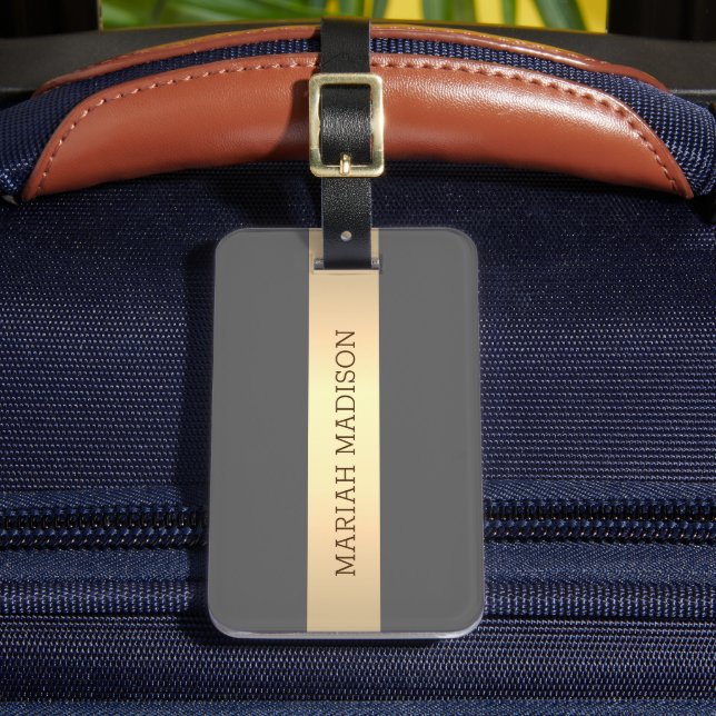 Étiquette À Bagage Simple Elegant Or Metal Nom monogrammé (Insitu Rectoal 2)