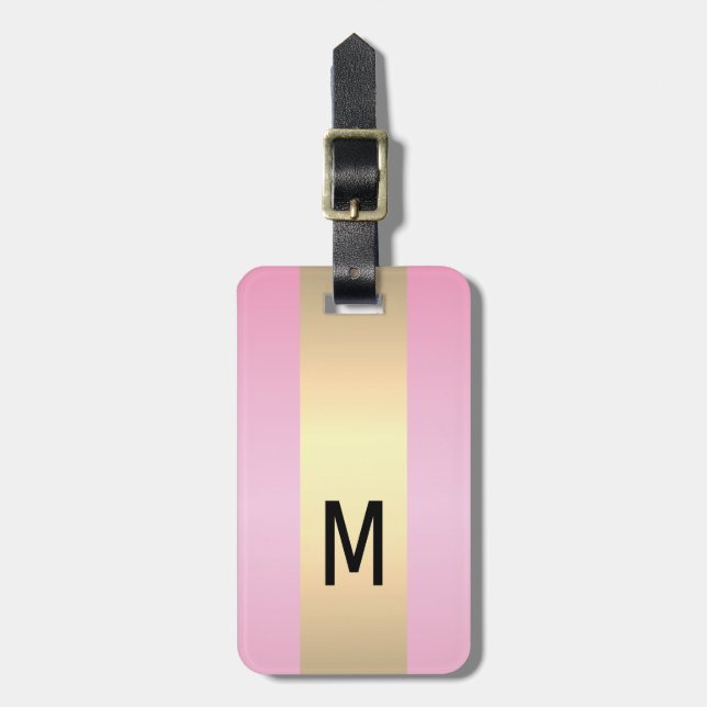 Étiquette À Bagage Simple Elegant Pink Metal Nom monogrammé (Devant Vertical)