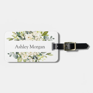 Étiquette À Bagage Simple Elégant Rose Blanc Vert Floral