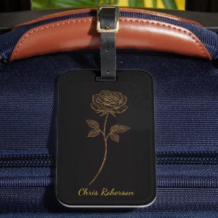 Étiquette À Bagage Simple Élégant Rose Nom Personnalisé Or et Noir