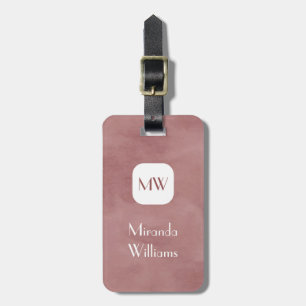 Étiquette À Bagage Simple et Chic Monogramme Brun Rosé Avec Nom