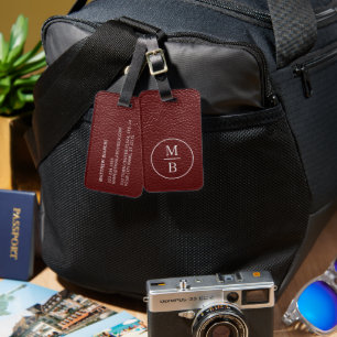 Étiquette À Bagage Simple et classe, aspect cuir rouge bordeaux foncé