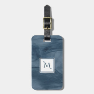 Étiquette À Bagage Simple Marine Bleu Marbre subtil Monogramme modern
