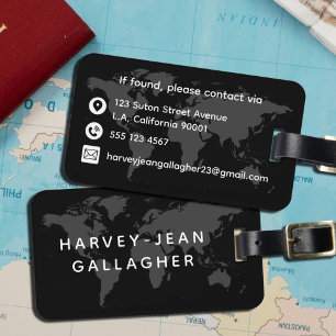Étiquette À Bagage Simple Masculine Carte du monde noir et blanc Voya