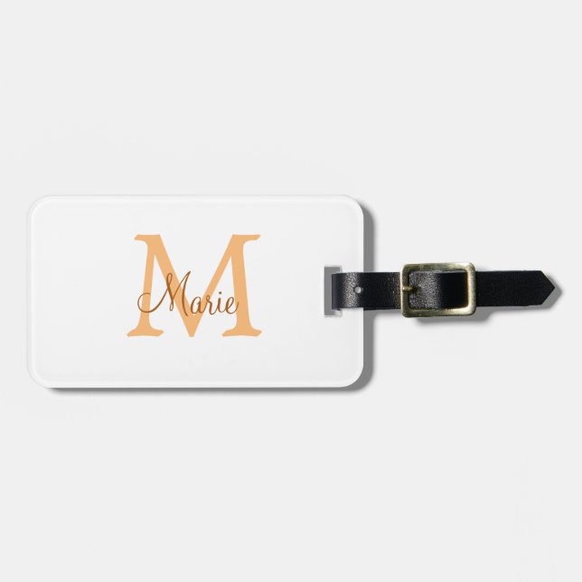 Étiquette À Bagage simple minimal ajouter nom monogramme orange marro (Devant horizontal)