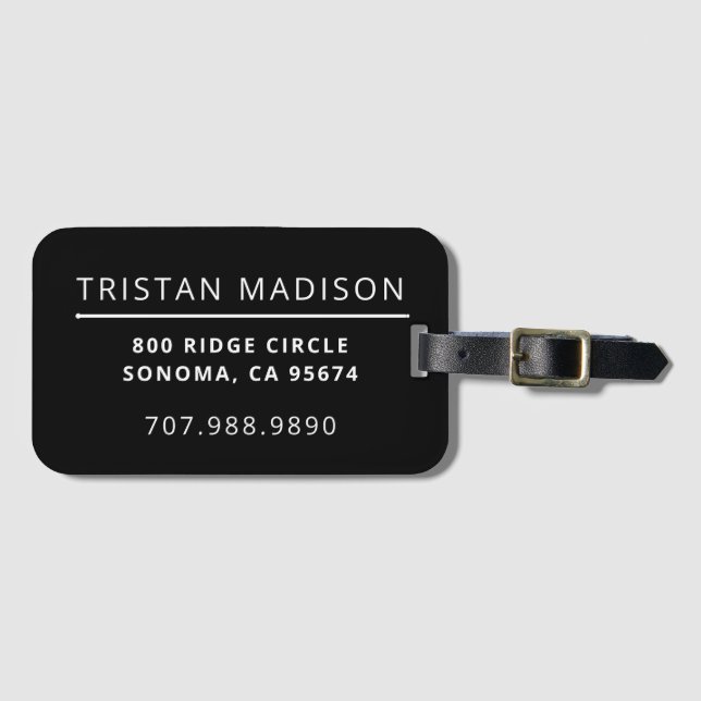 Étiquette À Bagage Simple moderne noir minimaliste personnalisé (Devant Horizontal)