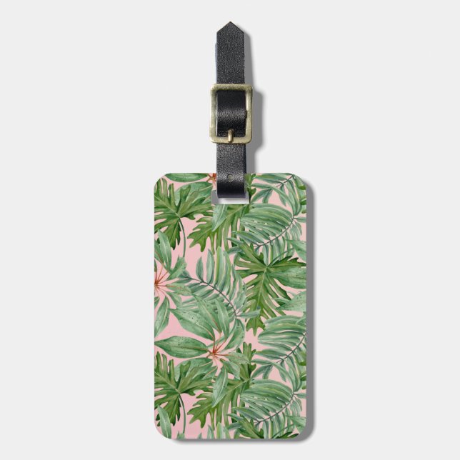 Étiquette À Bagage Simple moderne Pink Palm Leaf Tropical Floral (Devant Vertical)