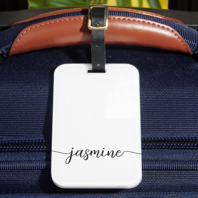 Étiquette À Bagage Simple Monogramme de Nom Féminin Script Blanc (Insitu Rectoal 2)