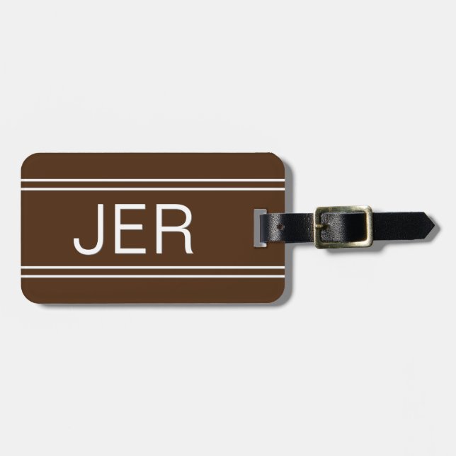Étiquette À Bagage Simple Monogramme Moderne Design Brown Voyage (Devant horizontal)