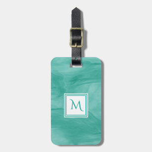 Étiquette À Bagage Simple Turquoise Vert Marbre subtil Monogramme mod